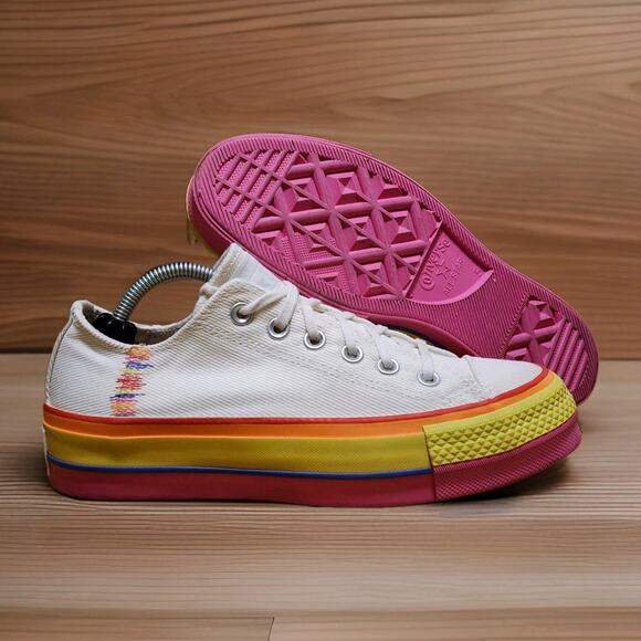 Converse Chuck Taylor All Star Lift Low Shoes Womens 7 Knit Ox Rainbow Platform - Picture 1 of 10